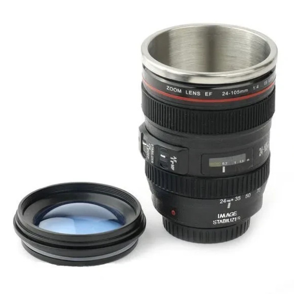 Термочашка об'єктив камери Canon EF 24-105 в стилі об'єктиву з кришкою термо-кухоль 300мл чорна