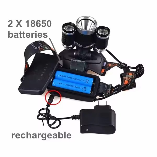 Налобний ліхтар на акумуляторі 18650 Led headlight RJ 3000 з лінзою Ліхтарик на лоб, Ліхтарик на голову