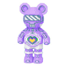 Світний конструктор у формі ведмедика Bearbrick "Серце" 3D Magic Blocks, Бузковий, 4031 деталь