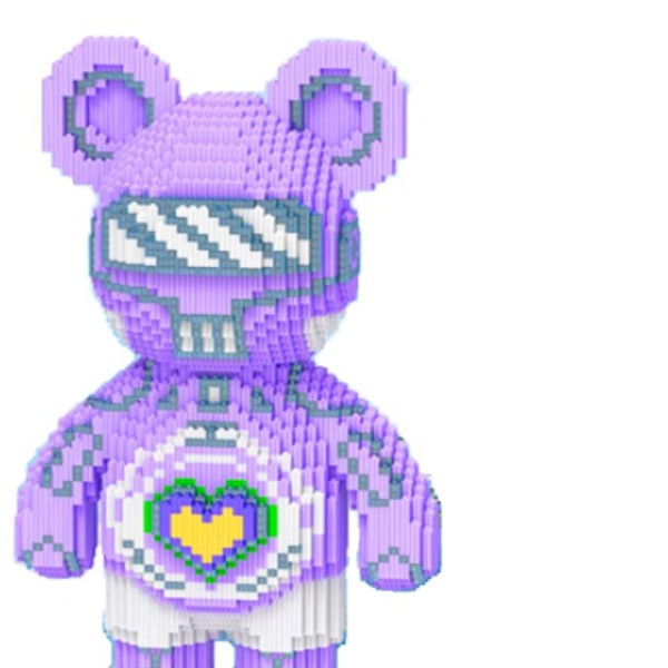 Світний конструктор у формі ведмедика Bearbrick "Серце" 3D Magic Blocks, Бузковий, 4031 деталь