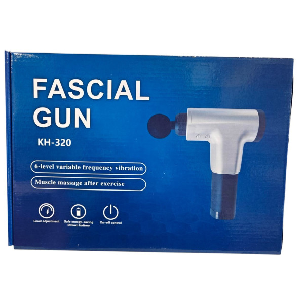 Акумуляторний масажер для тіла Fascial Gun KH-320 — перкусійний масажний пістолет, 6 режимів, 4 насадки