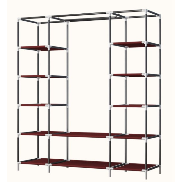 Складана тканинна шафа Storage Wardrobe сіра — 3 секції, 12 полиць і штанга, мобільний органайзер для одягу