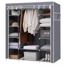 Складана тканинна шафа Storage Wardrobe сіра — 3 секції, 12 полиць і штанга, мобільний органайзер для одягу
