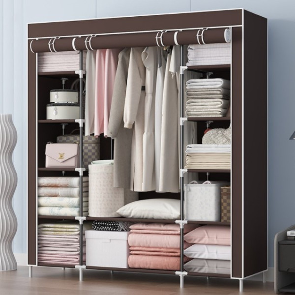 Складана тканинна шафа Storage Wardrobe сіра — 3 секції, 12 полиць і штанга, мобільний органайзер для одягу