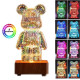 Нічник 3D Ведмедик феєрверк Bearbrick LED RGB 8 кольорів