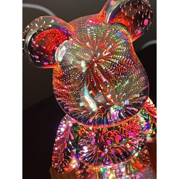 Нічник 3D Ведмедик феєрверк Bearbrick LED RGB 8 кольорів