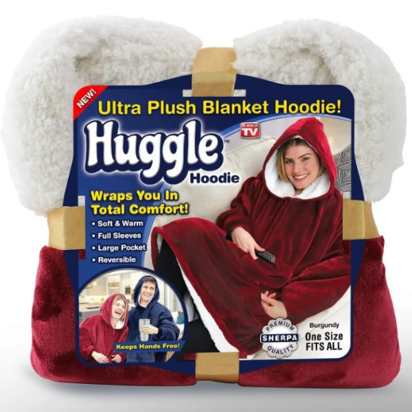 Толстовка плед Huggle Hoodie оверсайз 80 x 100 см теплий флісовий худі з капюшоном і великою кишенею для рук