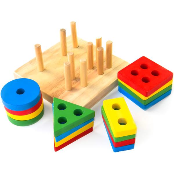 Розвиваюча дерев'яна геометрична іграшка для дітей, 16 фігур, Tree Toys