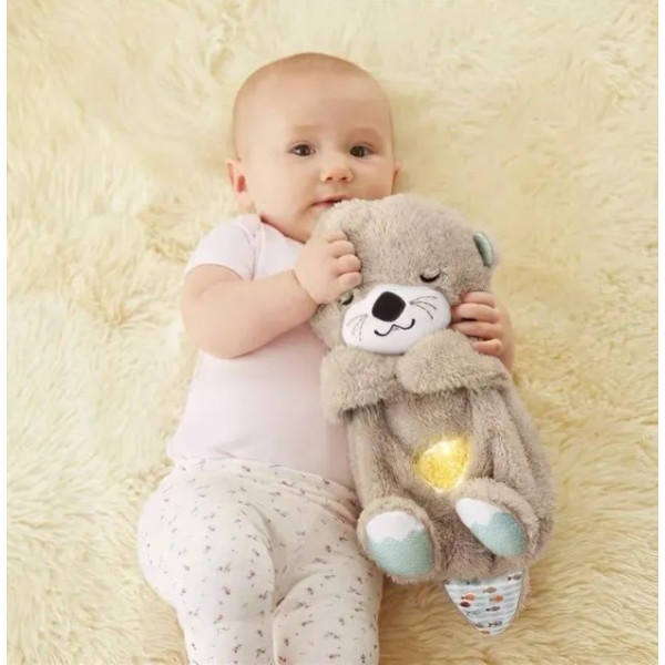 М'яка дитяча іграшка дихаюча видра Сіра fisher price для сну, іграшка-нічник Видра з функцією дихання
