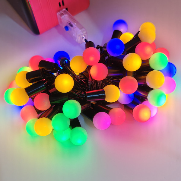 Гирлянда Шарики USB LED 5 м, 50 лампочек, 8 режимов разноцветная | Светящаяся гирлянда для декора из цветных шариков
