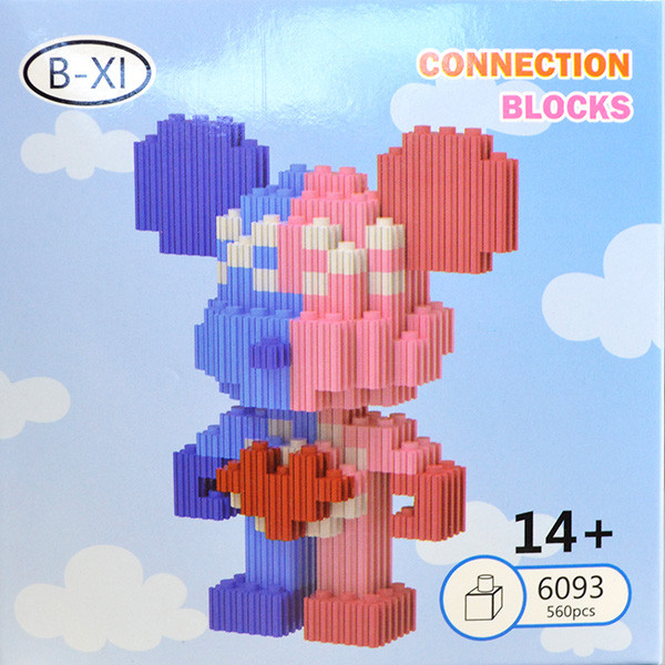 Конструктор 3D Magic Blocks у формі ведмедика "Мультгерої" Синьо-рожевий ведмедик 12 см