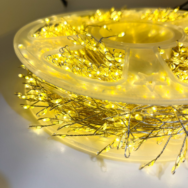 Гірлянда Мішура роса 60 метрів 1800 LED на ялинку USB, з пультом, срібний провід, тепле світло, пульт, 8 режимів