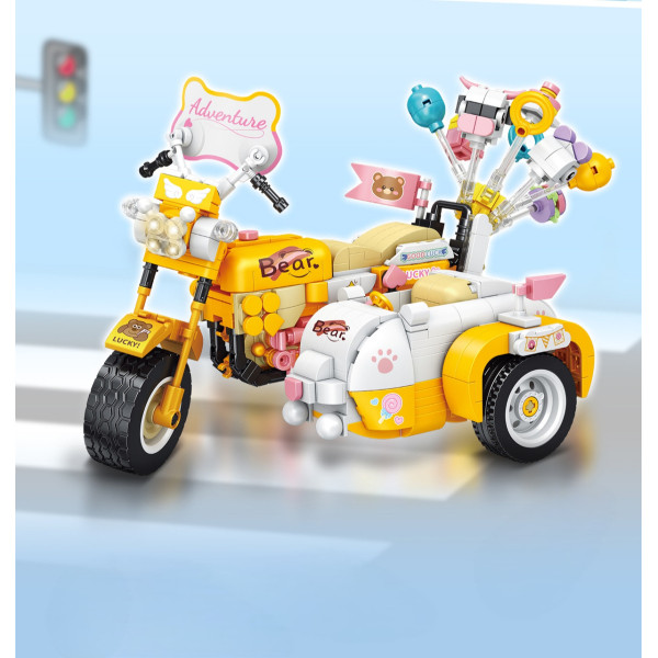3D Конструктор Мотоцикл із ведмедиками Healing Moe Motorcycle байк жовтого кольору 19 см